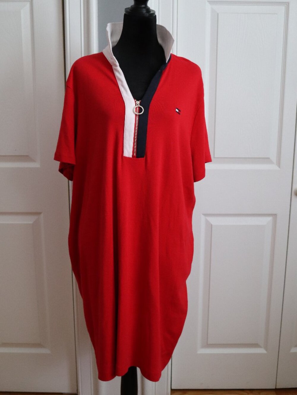 Tommy Hilfiger Plus Size 2x 100% Cotton Polo Shirt Dress Red White Blue Preppy